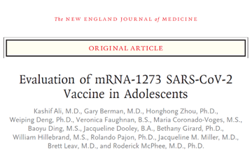 NEJM：青少年接种安全，有效性超90%，Moderna新冠疫苗3期结果发表