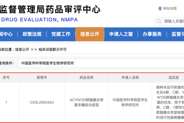 中国医学科学院医学生物学研究所ACYW135群脑膜炎球菌多糖结合疫苗获批临床